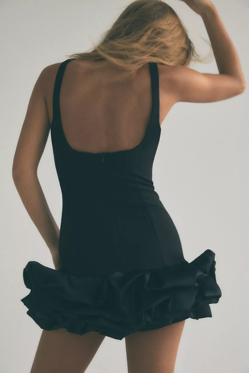 Rosette Ruffle Mini Dress